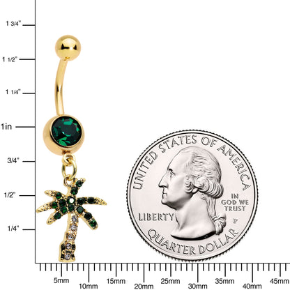 Green Gem Gold Tone Gator Palm Tree Dangle Belly Ring Set of 2