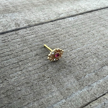 20G 1/4 Pink Clear Gem Gold Tone Lace Love Nose Bone
