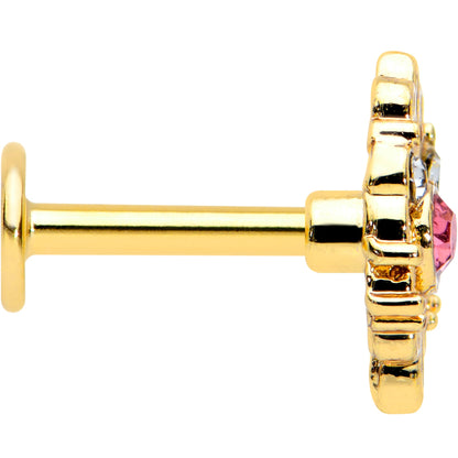 16G 1/4 Pink Clear Gem Gold Tone Lace Love Labret Monroe Tragus