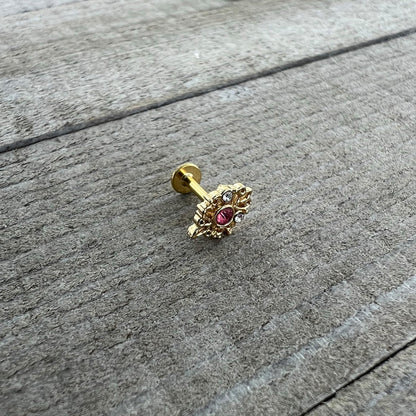 16G 1/4 Pink Clear Gem Gold Tone Lace Love Labret Monroe Tragus