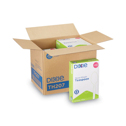 Dixie Plastic Cutlery, Heavyweight Teaspoons, White, 1,000/Carton