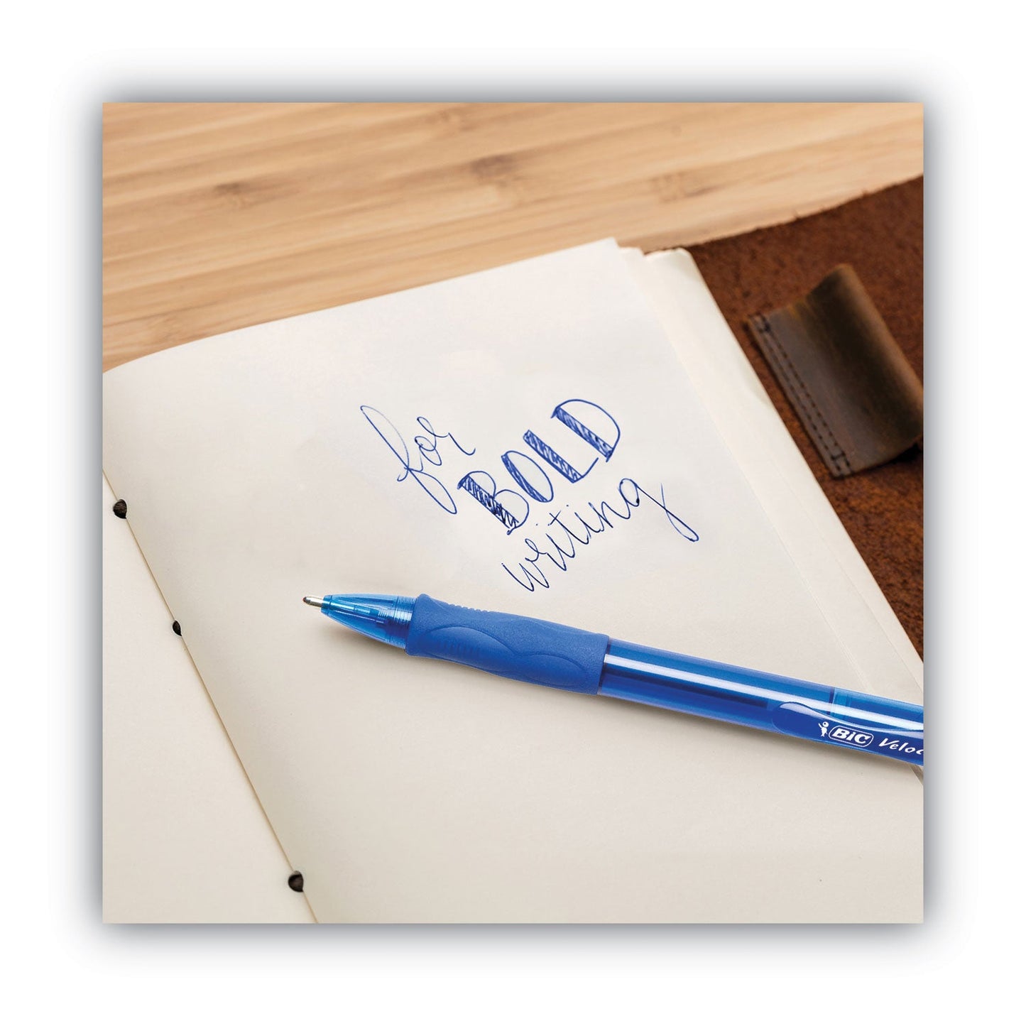 BIC GLIDE Bold Ballpoint Pen, Retractable, Bold 1.6 mm, Blue Ink, Translucent Blue Barrel, Dozen