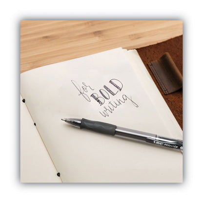 BIC GLIDE Bold Ballpoint Pen, Retractable, Bold 1.6 mm, Black Ink, Smoke Barrel, Dozen