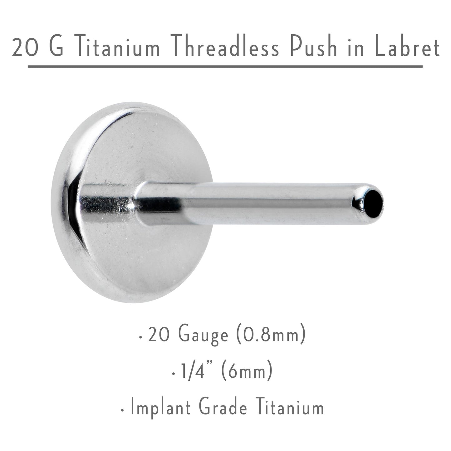 20G 1/4 G23 Titanium Threadless Post Only Labret Tragus Nose