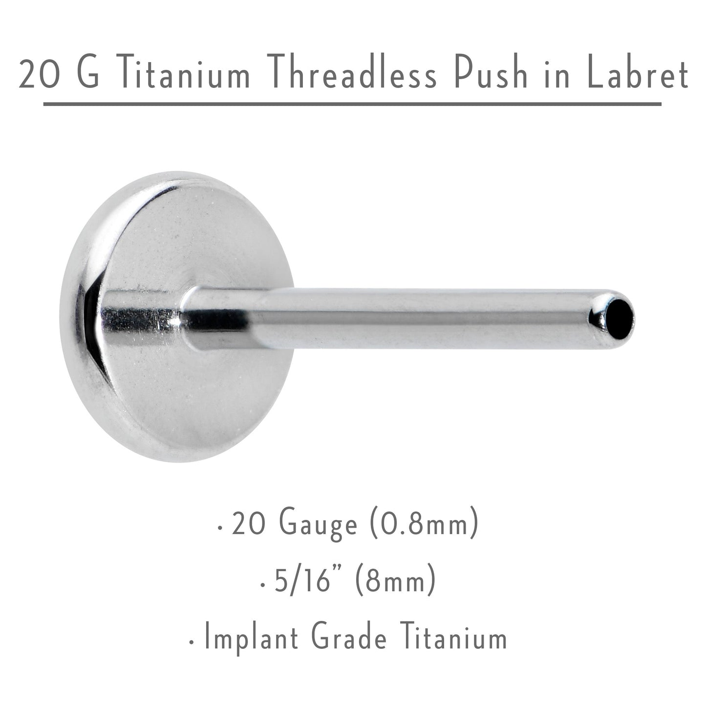 20G 5/16 G23 Titanium Threadless Post Only Labret Tragus Nose