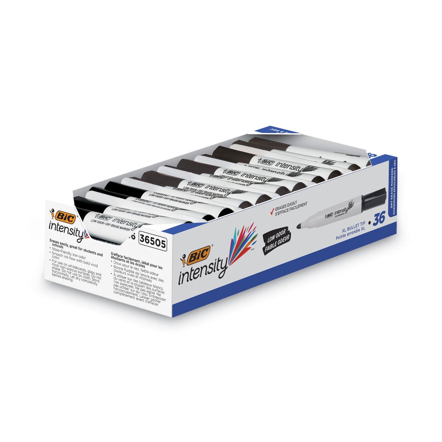 BIC Intensity Low Odor Chisel Tip Dry Erase Marker, Broad Chisel Tip, Black, 36/Pack