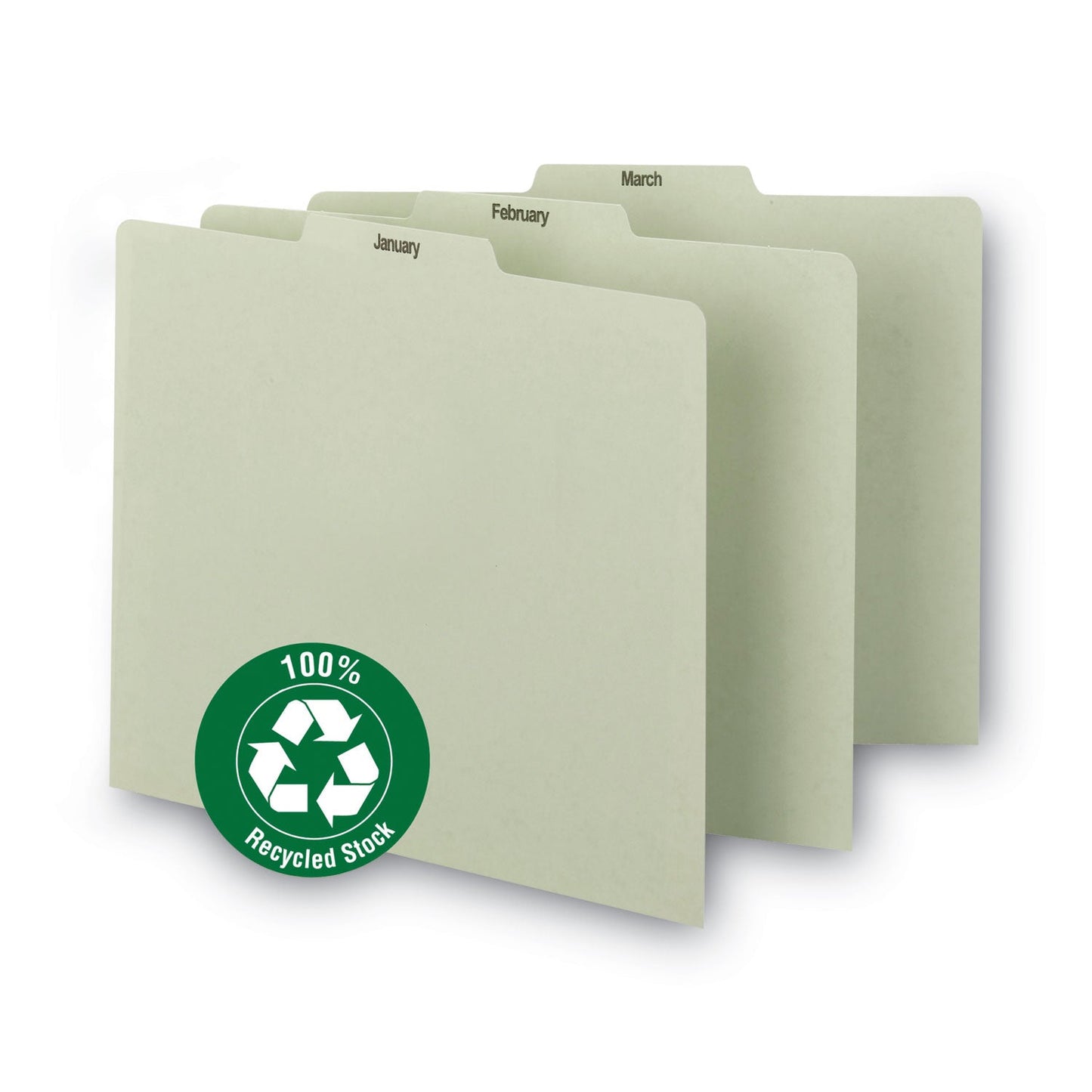 Smead 100% Recycled Monthly Top Tab File Guide Set, 1/3-Cut Top Tab, January to December, 8.5 x 11, Green, 12/Set