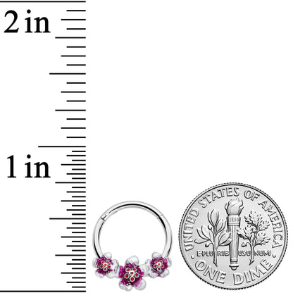16G 3/8 Red Purple Double Flower Hinged Segment Ring