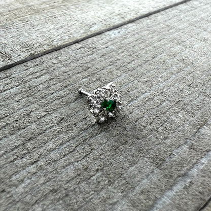 20G 1/4 Green Gem Ornate Art Deco Nose Bone