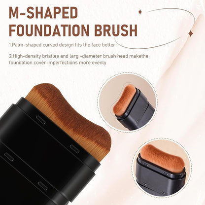 Foundation Stick, Dual-Ended with Brush, 2-In-1 Longwear & Waterproof, Natural Full Makeup Concealer Coverage for Dark Circles & Blemishes with Hydrating Olive & Camellia, 2.09 Oz (04#)