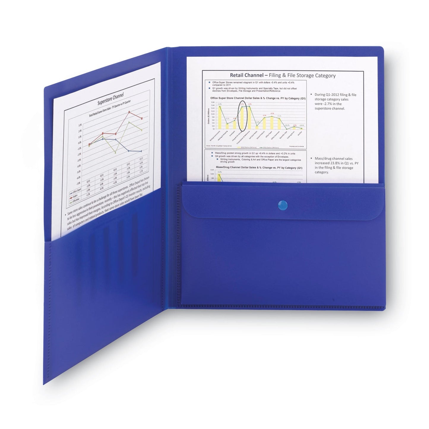 Smead Poly Two-Pocket Folder with Security Pocket, 11 x 8 1/2, Blue, 5/Pack
