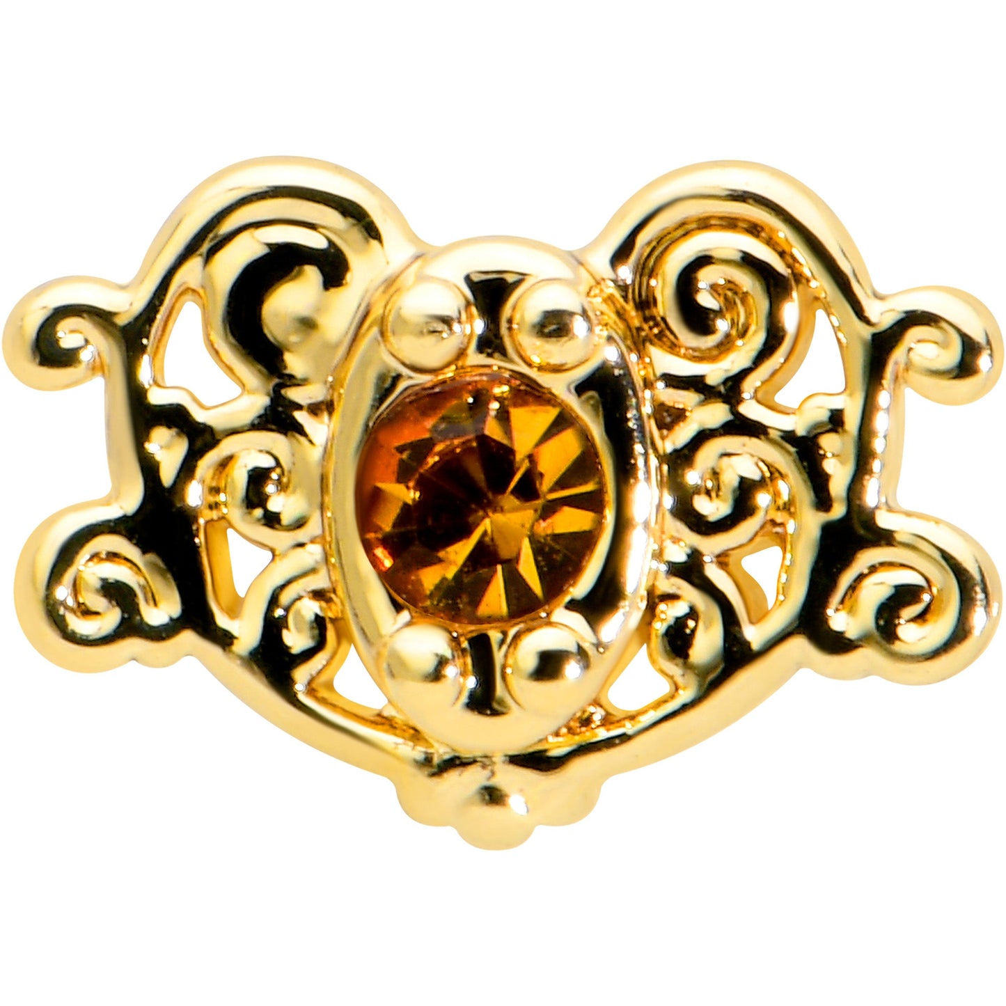 16G 1/4 Yellow Gem Gold Tone Duet Scroll Labret Monroe Tragus