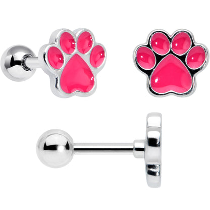 16G 1/4 Bear Pearlescent Pink Paw Cartilage Earring Curation Set of 3
