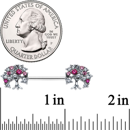 14G 9/16 Clear Pink Gem Luscious Fruit Tree Nipple Ring Set