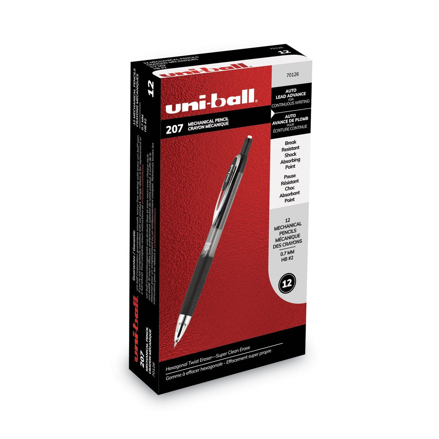 uniball 207 Mechanical Pencil, 0.7 mm, HB (#2), Black Lead, Black Barrel, Dozen