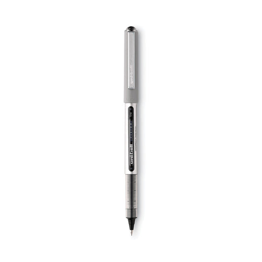uniball VISION Roller Ball Pen, Stick, Fine 0.7 mm, Black Ink, Silver Barrel, 36/Pack