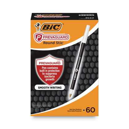 BIC PrevaGuard Ballpoint Pen, Stick, Medium 1 mm, Black Ink/Black Barrel, 60/Pack