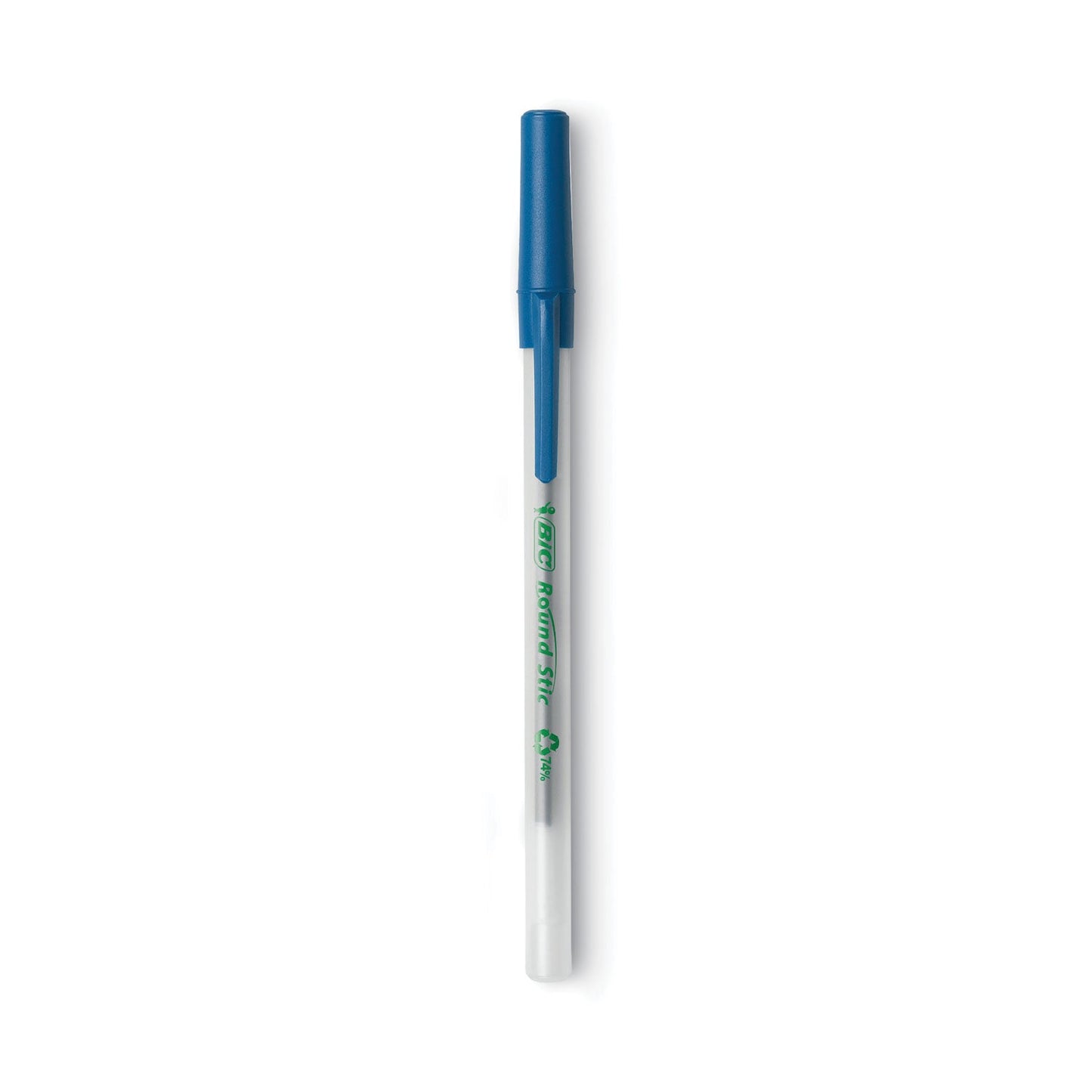 BIC Ecolutions Round Stic Ballpoint Pen Value Pack, Stick, Medium 1 mm, Blue Ink, Clear Barrel, 50/Pack