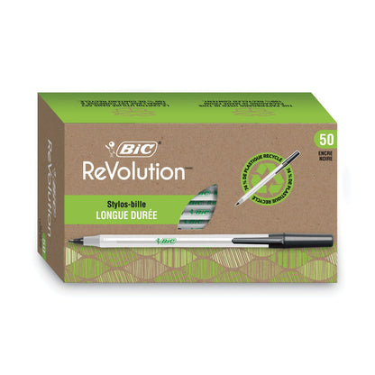 BIC Ecolutions Round Stic Ballpoint Pen Value Pack, Stick, Medium 1 mm, Black Ink, Clear Barrel, 50/Pack