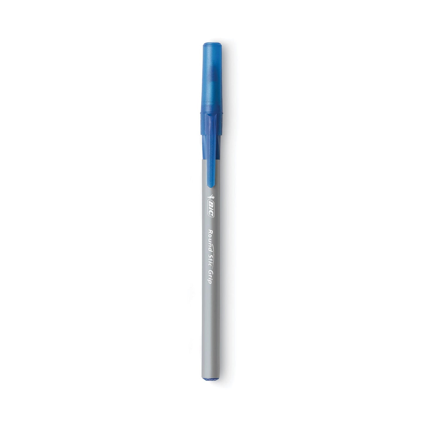 BIC Round Stic Grip Xtra Comfort Ballpoint Pen Value Pack, Easy-Glide, Stick, Medium 1.2 mm, Blue Ink, Gray/Blue Barrel, 36/Pack