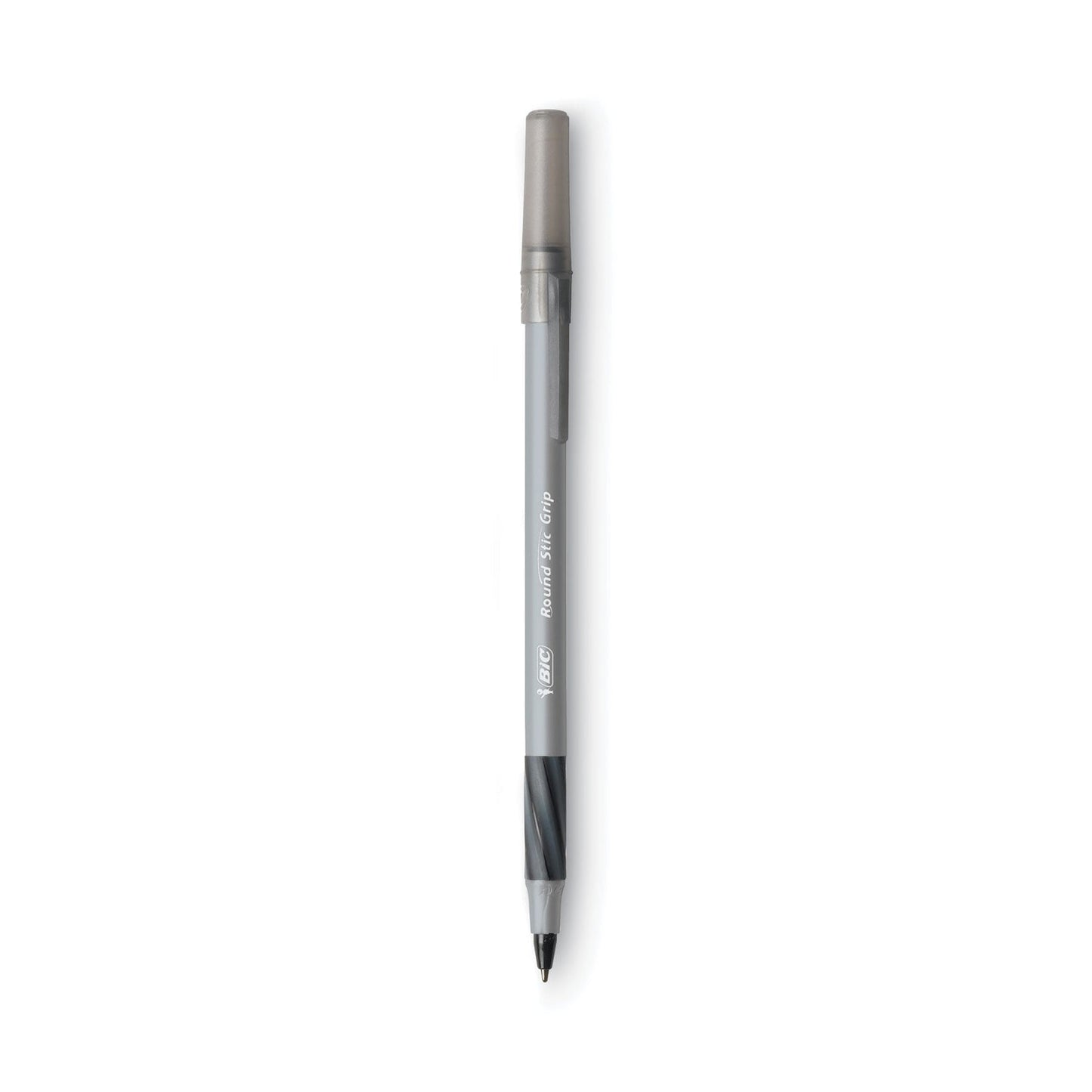 BIC Round Stic Grip Xtra Comfort Ballpoint Pen Value Pack, Easy-Glide, Stick, Medium 1.2 mm, Black Ink, Gray/Black Barrel, 36/PK