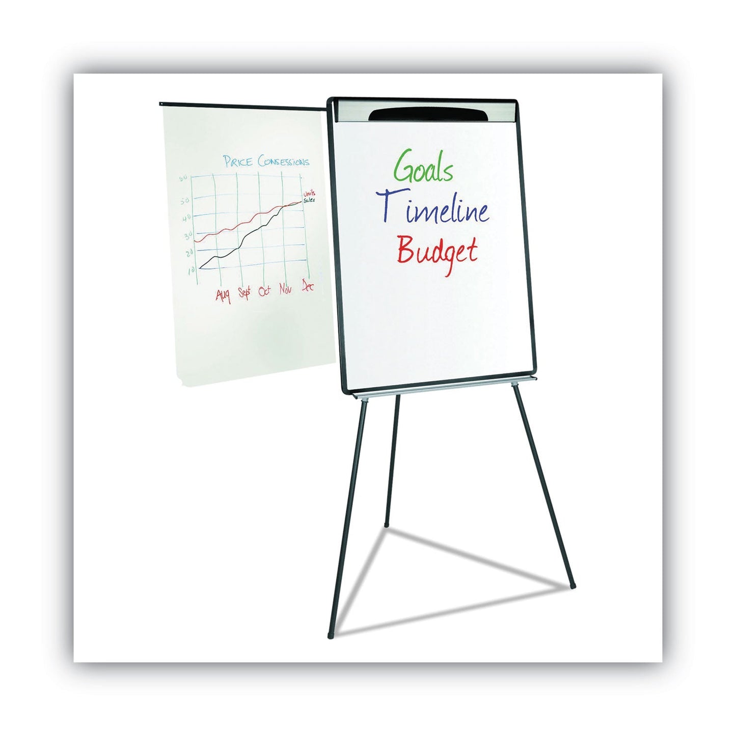 MasterVision Magnetic Gold Ultra Dry Erase Tripod Easel with Extension Arms, 32" to 72", Black/Silver