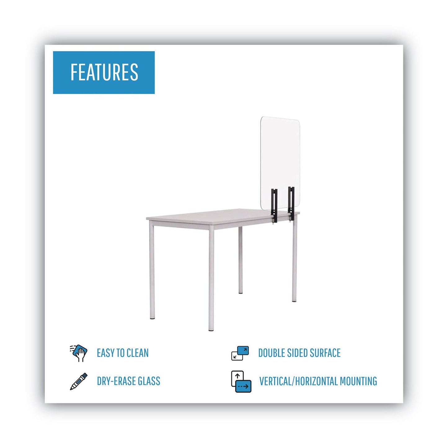 MasterVision Protector Series Frameless Glass Desktop Divider, 47.2 x 0.16 x 35.4, Clear/Aluminum