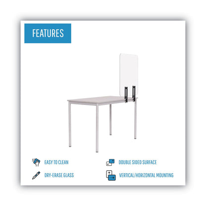 MasterVision Protector Series Frameless Glass Desktop Divider, 47.2 x 0.16 x 35.4, Clear/Aluminum