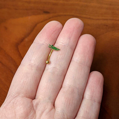 16G 5/16 Green Gem Gold Tone Hungry Alligator Curved Eyebrow Ring