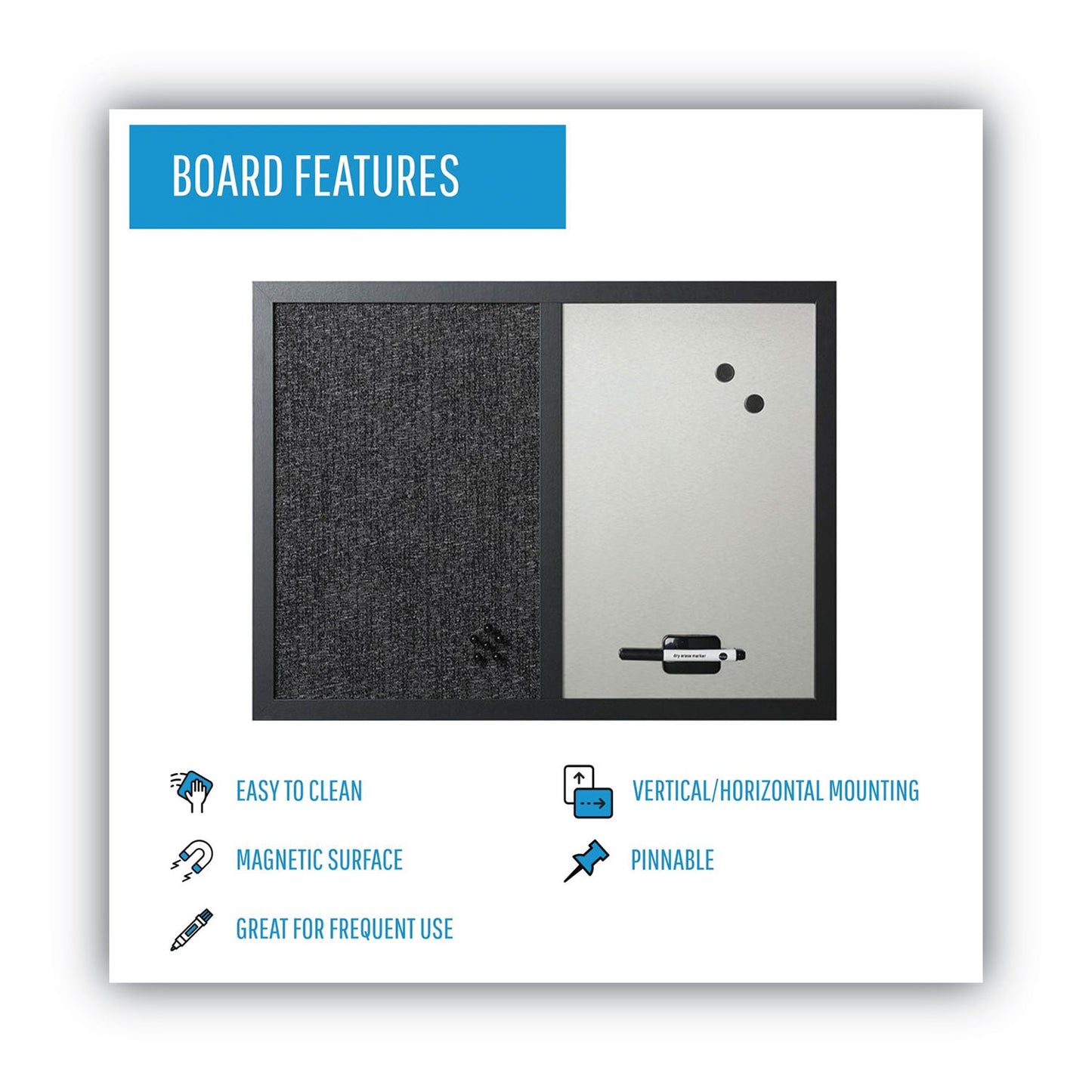 MasterVision Combo Bulletin Board, Bulletin/Dry Erase, 24X18, Black Frame