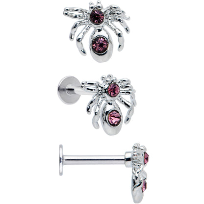 16G 5/16 Pink Gem Spider Witch Halloween Labret Tragus Set of 3
