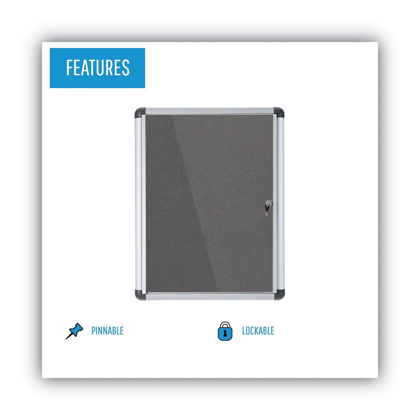 MasterVision Slim-Line Enclosed Fabric Bulletin Board, 28 x 38, Aluminum Case