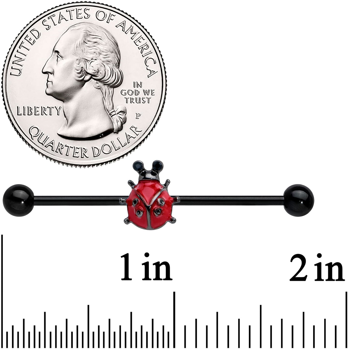 14G Black Classic Ladybug Industrial Barbell 38mm