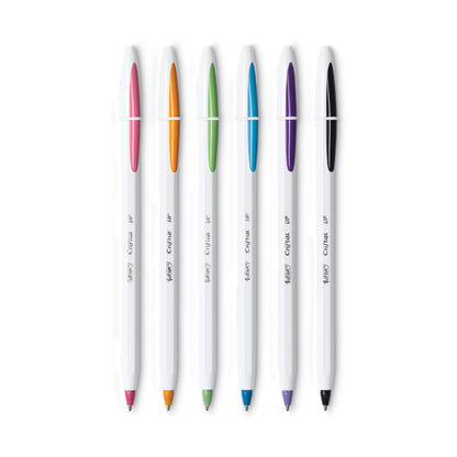 BIC Cristal Up Ballpoint Pen, Stick, Medium 1.2 mm, Assorted Ink Colors, White Barrel, 6/Pack