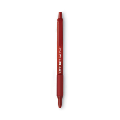 BIC Soft Feel Ballpoint Pen, Retractable, Medium 1 mm, Red Ink, Red Barrel, Dozen