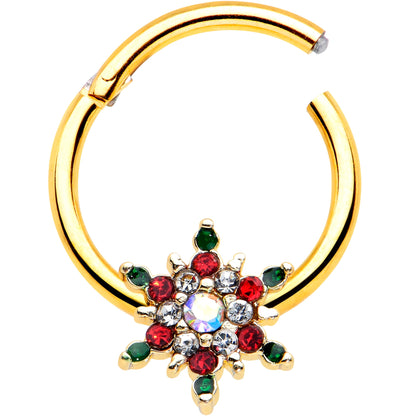 16G 3/8 Aurora Gem Gold Tone Christmas Star Hinged Segment Ring