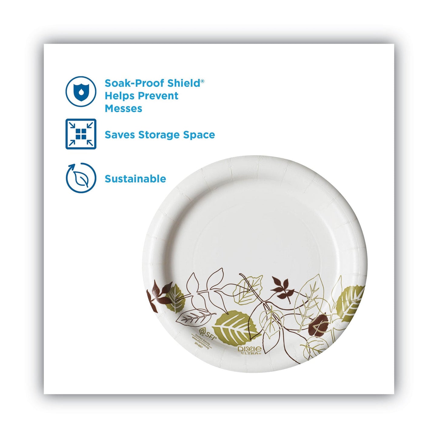 Dixie Pathways Soak-Proof Shield Mediumweight Paper Plates, WiseSize, 6.88" dia, Green/Burgundy, 125/Pack
