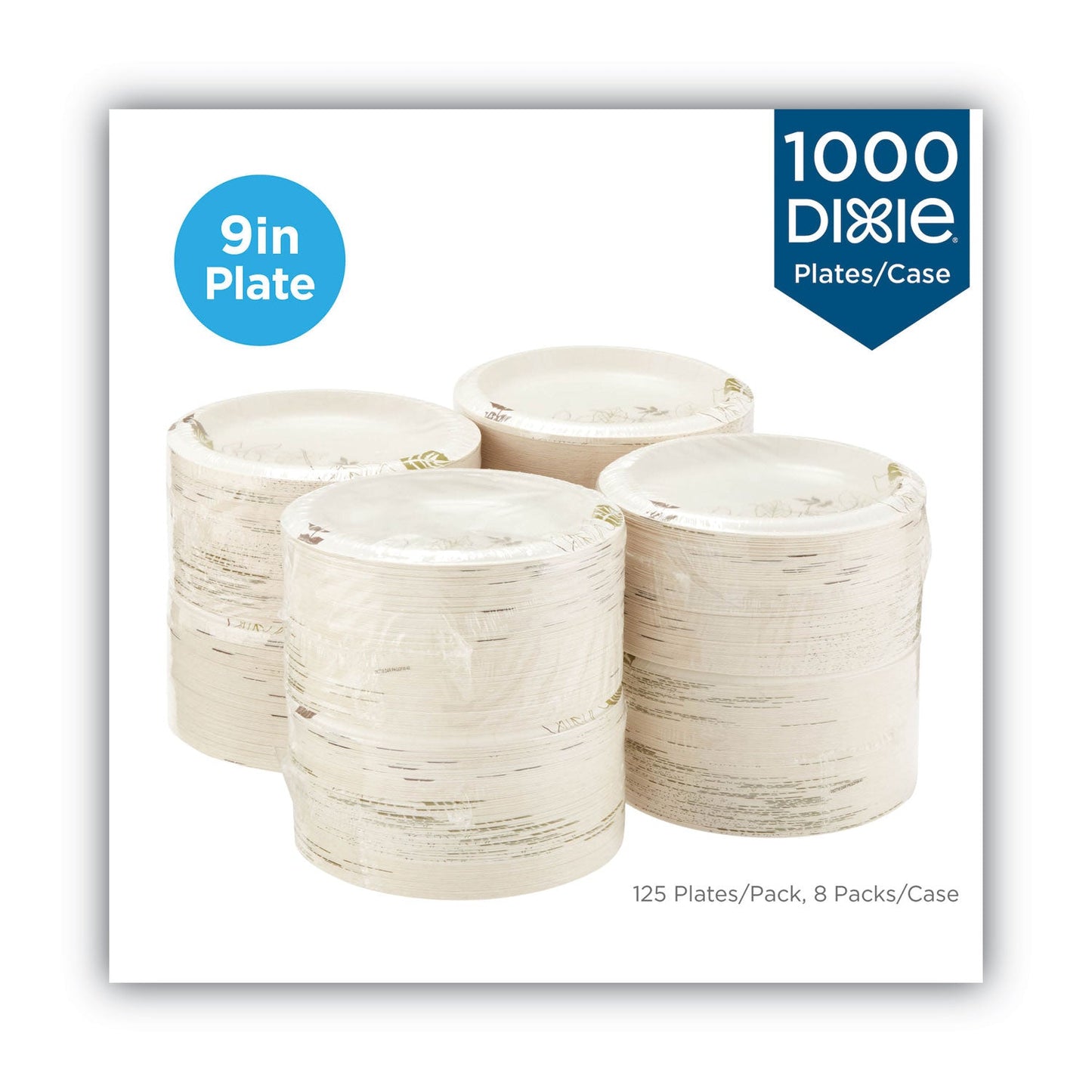 Dixie Pathways Soak-Proof Shield Mediumweight Paper Plates, 8.5" dia, Green/Burgundy, 1,000/Carton