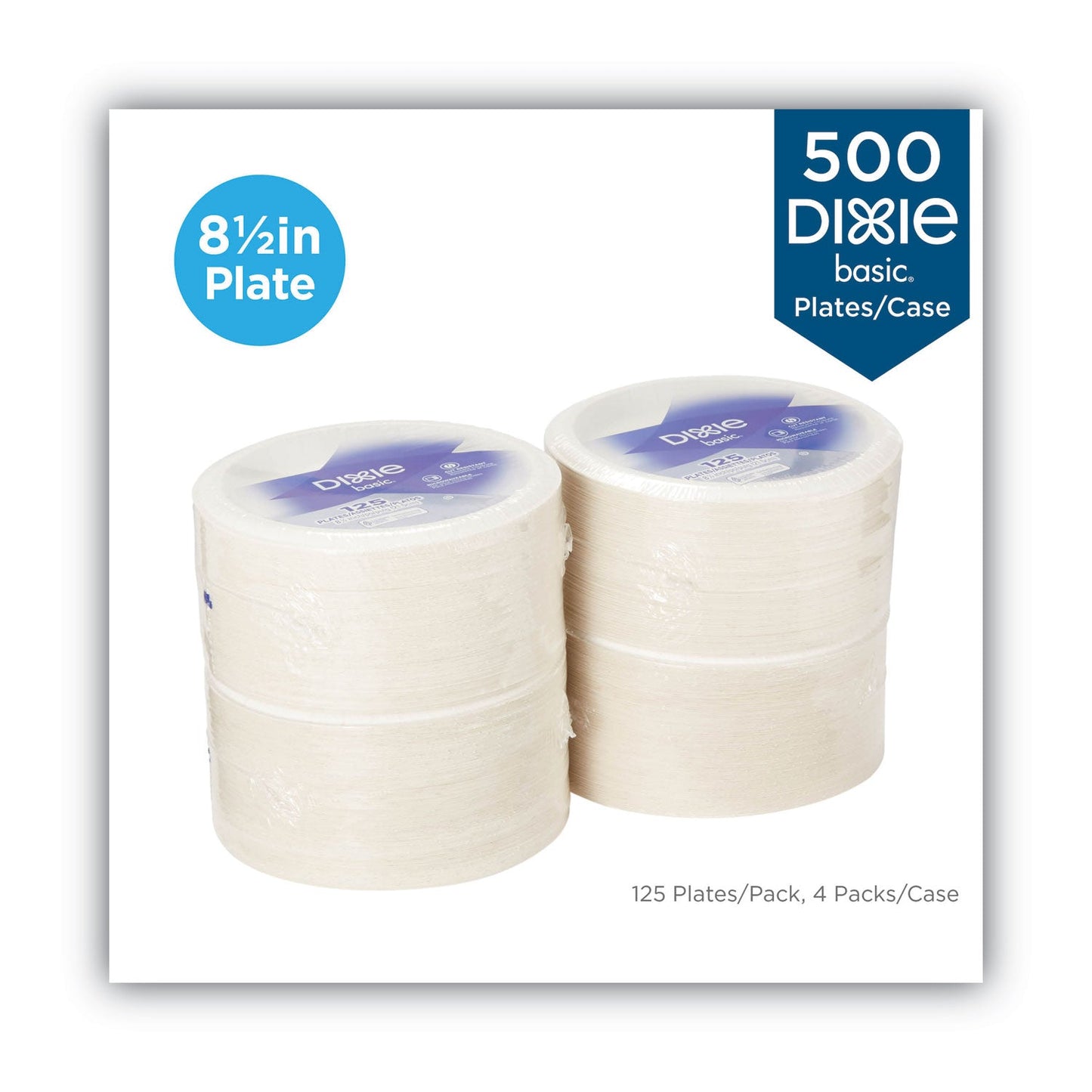 Dixie Paper Dinnerware, Plates, White, 8.5" dia, 125/Pack, 4/Carton