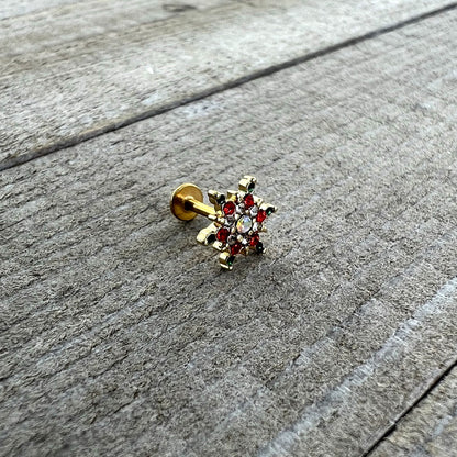 16G 1/4 Red Aurora Gem Gold Tone Christmas Star Labret Tragus