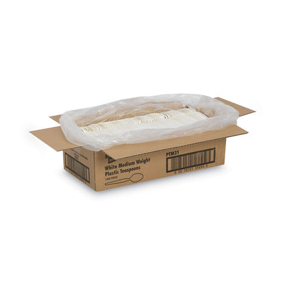 Dixie Plastic Cutlery, Mediumweight Teaspoons, White, 1,000/Carton