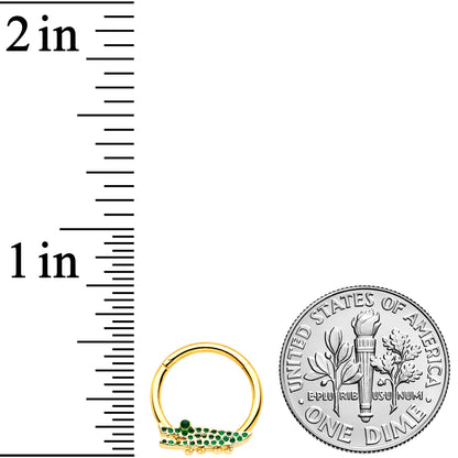 16G 3/8 Gold Tone Hungry Green Alligator Hinged Segment Ring