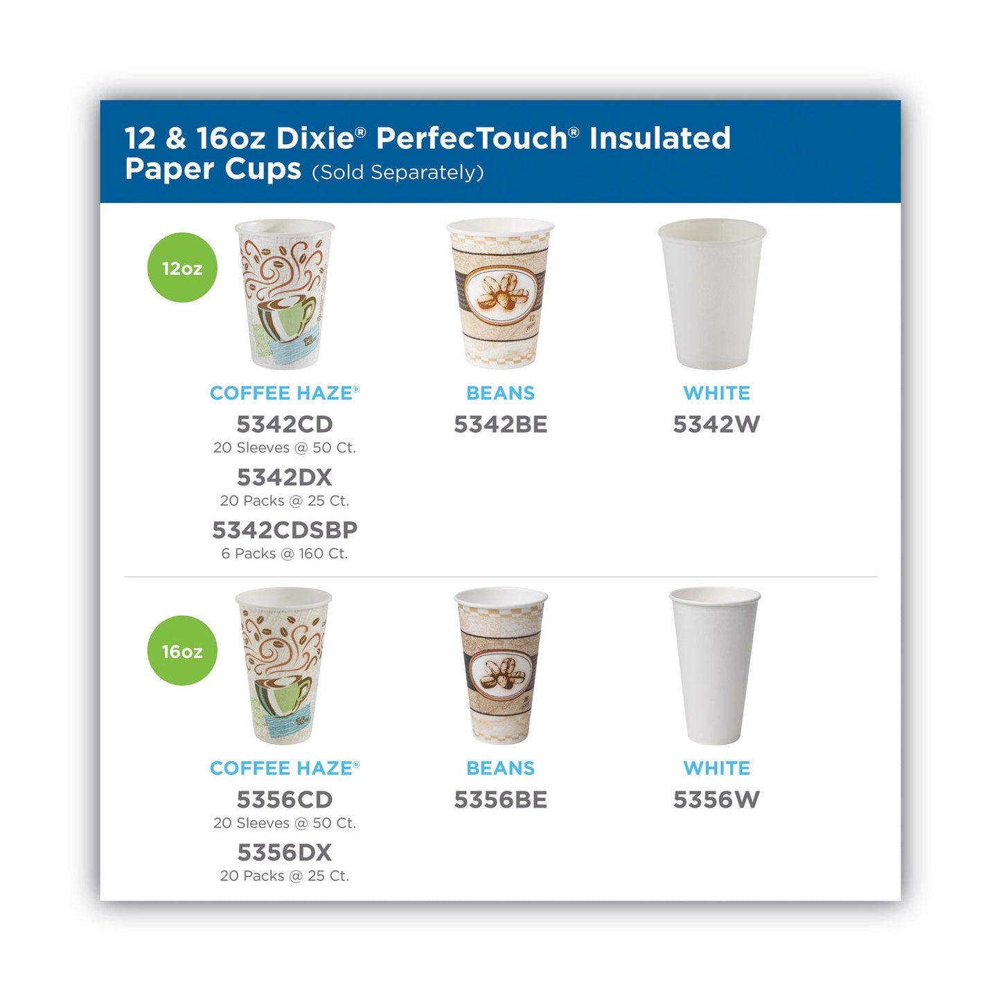 Dixie PerfecTouch Paper Hot Cups and Lids Combo, 12 oz, Multicolor, 50 Cups/Lids/Pack