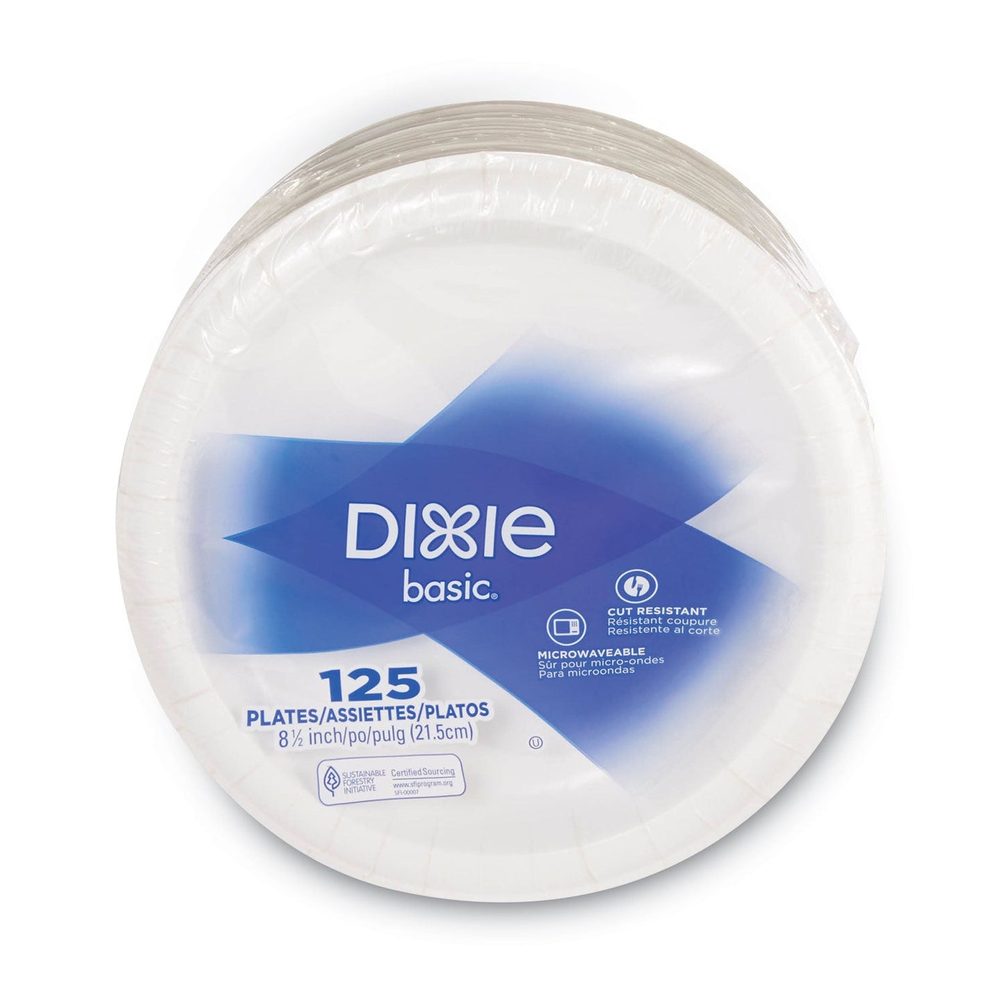 Dixie Paper Dinnerware, Plates, White, 8.5" dia, 125/Pack
