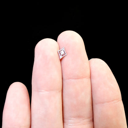 16G 1/4 Clear Gem Deco Textured Rhombus Labret Monroe Tragus