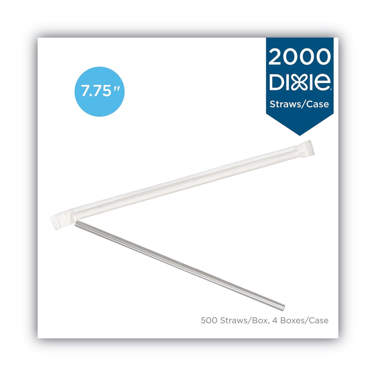 Dixie Jumbo Straws, 7.75", Plastic, Translucent, 500/Box, 4 Boxes/Carton