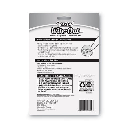 BIC Wite-Out Shake 'n Squeeze Correction Pen, 8 mL, White, 4/Pack