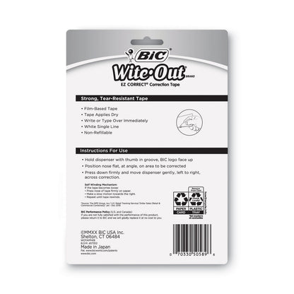 BIC Wite-Out EZ Correct Correction Tape, Non-Refillable, Blue/Yellow Applicators, 0.17" x 400", 4/Pack