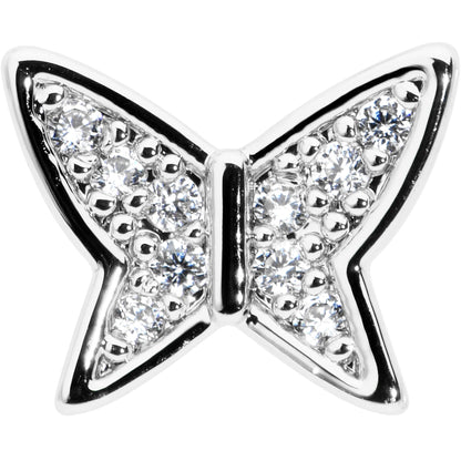 16G 1/4 Clear CZ Gem Butterfly Internally Threaded Labret Tragus