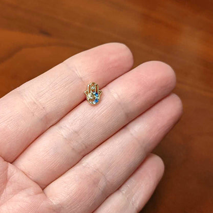 16G 5/16 Blue Gem Gold Hue Texture Hamsa Labret Monroe Tragus